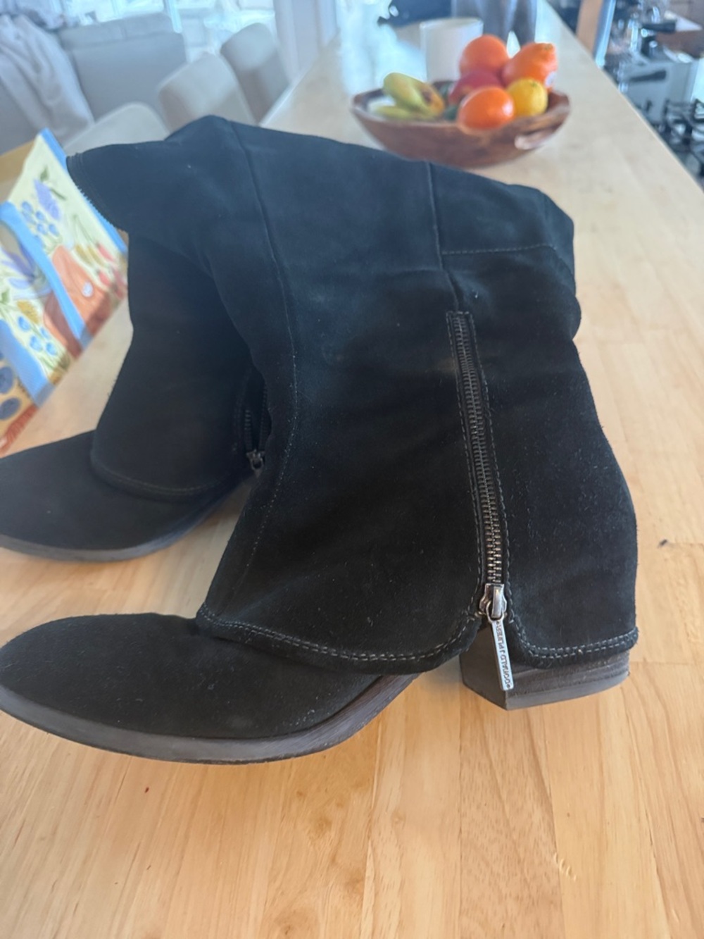 Donald J. Pliner Black Suede Mid-Calf Zip Heeled Boots